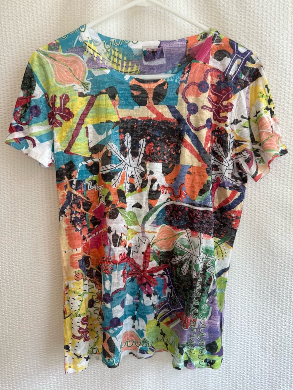 Inoah Abstract Graphic Print Top Women’s Medium Multicolor Short Sleeve Made USA